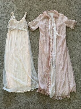 Vintage Mary Barron & Corrie Barsa Blush Pink Lace Peignoir Set